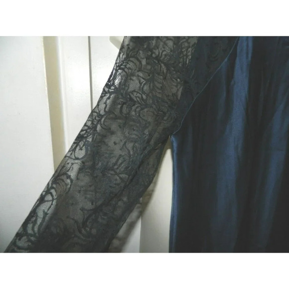 VTG SAO Navy Blue Black Silk Lace Dress Formal Evening Size 8 Made in USA - Picture 2 of 6